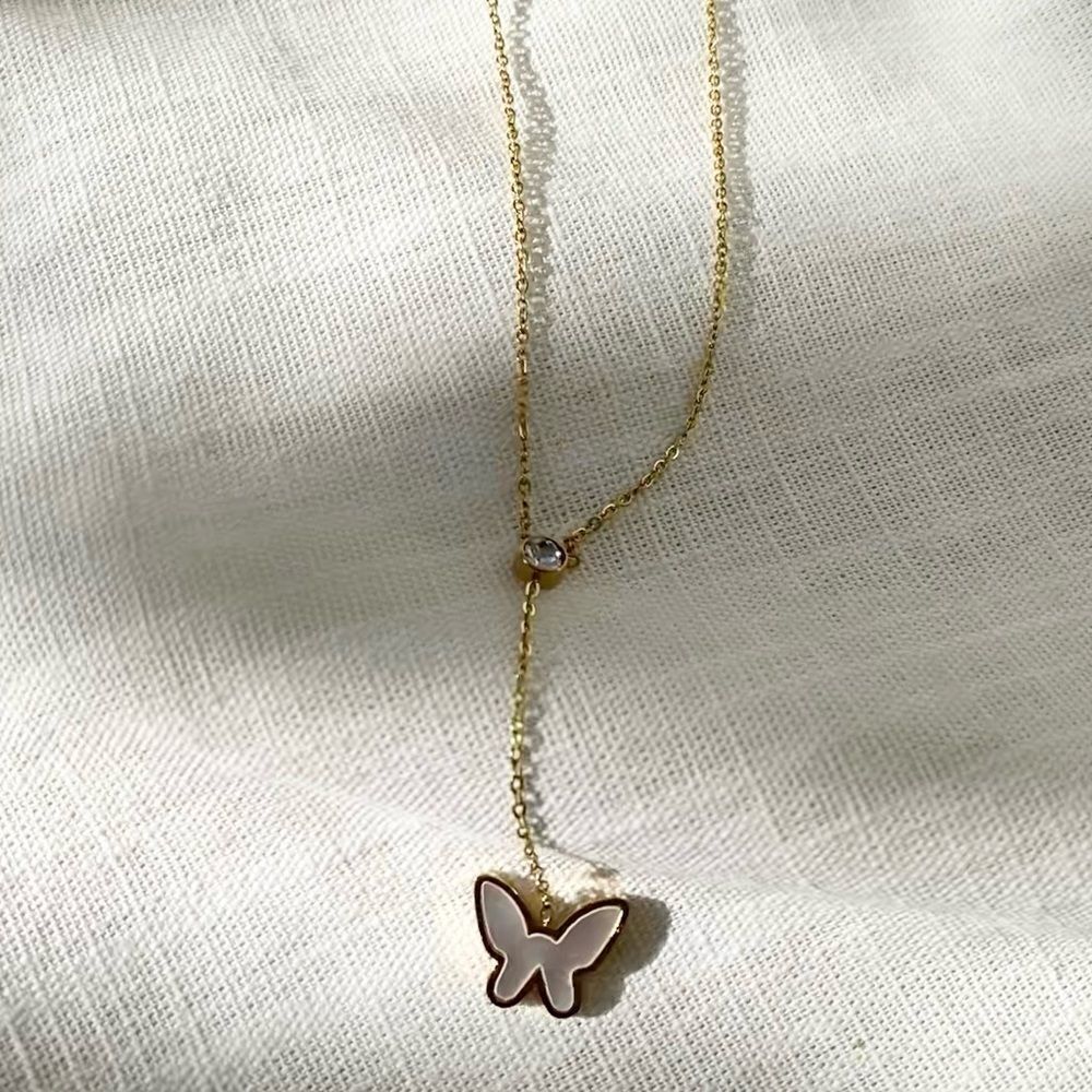 14k gold plated Butterfly wide gold necklace